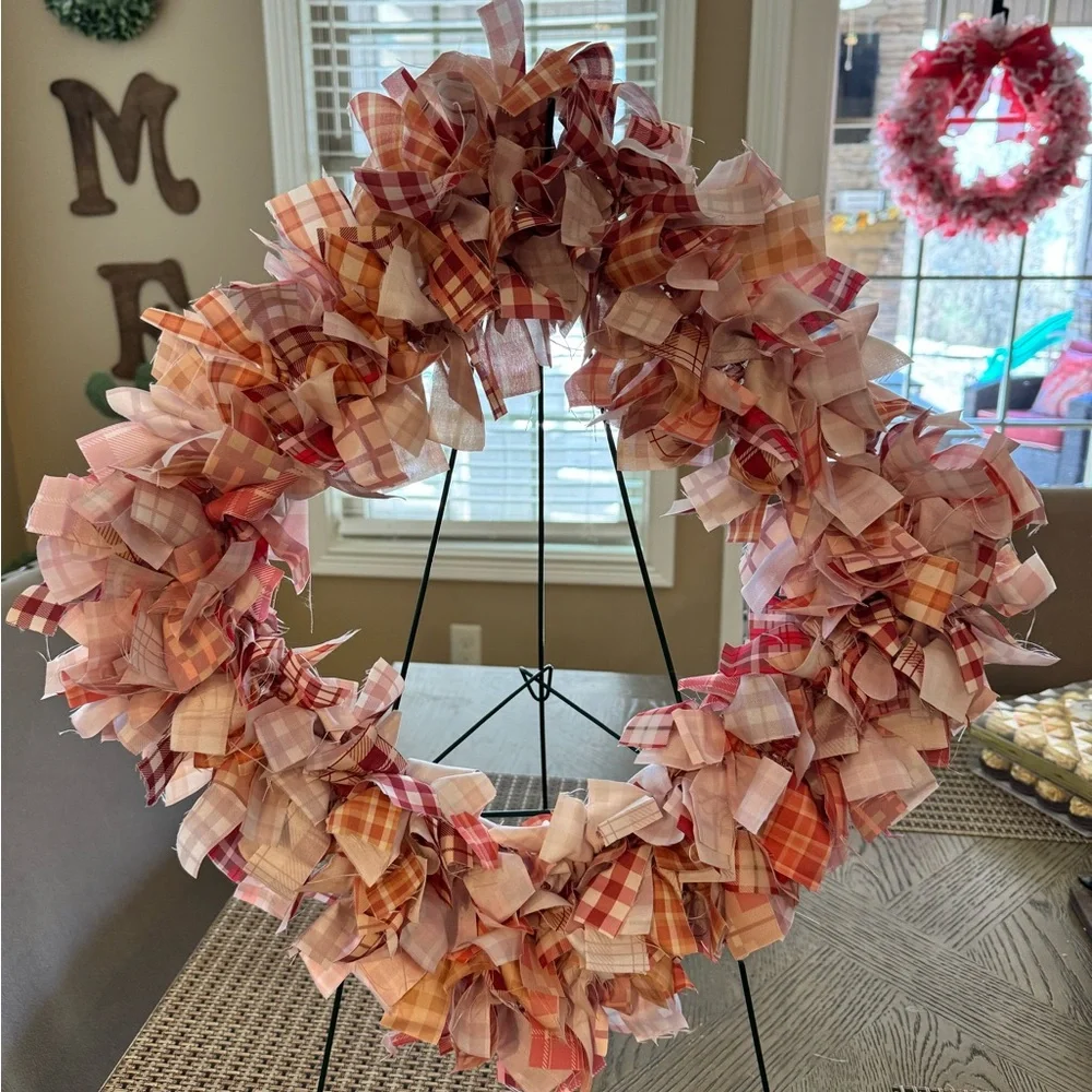 Hand Crafted Plaid Wreath - Red and Pink